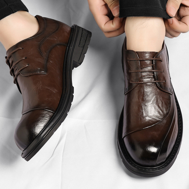 Men'S Grooming Daily - Brązowe, postarzane, skórzane, sznurowane buty na