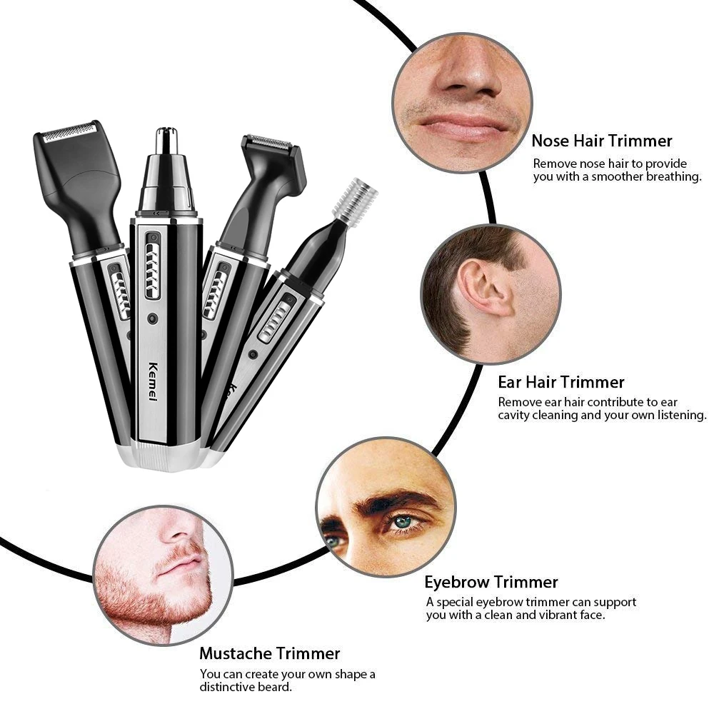 Kemei Trymer 4 w 1 dla mężczyz – Men'S Grooming Nose Hair Trimmer recenzja i cena